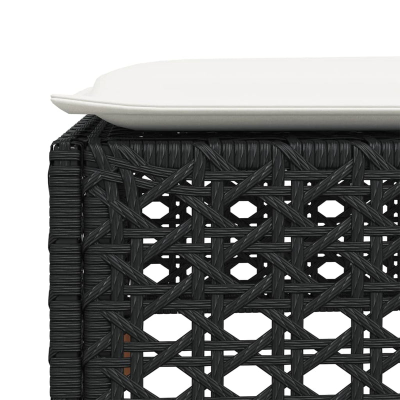 Garden Stool with Cushion Black 63.5x56x32 cm Poly Rattan