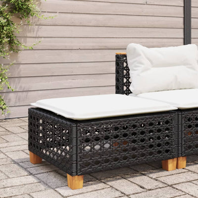 Garden Stool with Cushion Black 63.5x56x32 cm Poly Rattan