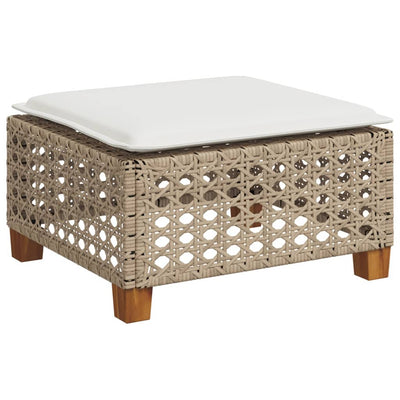 Garden Stool with Cushion Beige 63.5x56x32 cm Poly Rattan