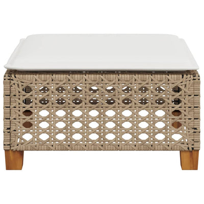 Garden Stool with Cushion Beige 63.5x56x32 cm Poly Rattan