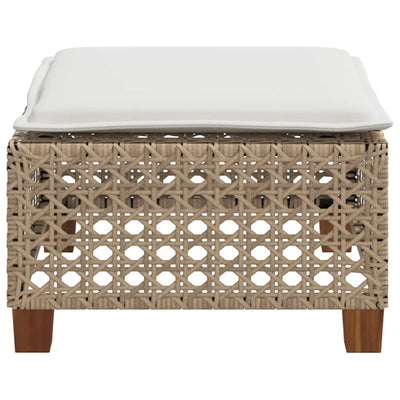 Garden Stool with Cushion Beige 63.5x56x32 cm Poly Rattan