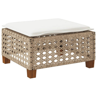 Garden Stool with Cushion Beige 63.5x56x32 cm Poly Rattan