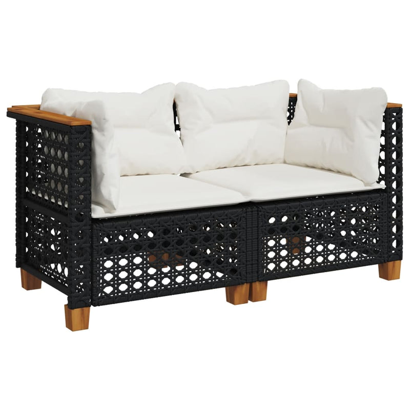 Garden Sofas Corner with Cushions 2 pcs Black Poly Rattan