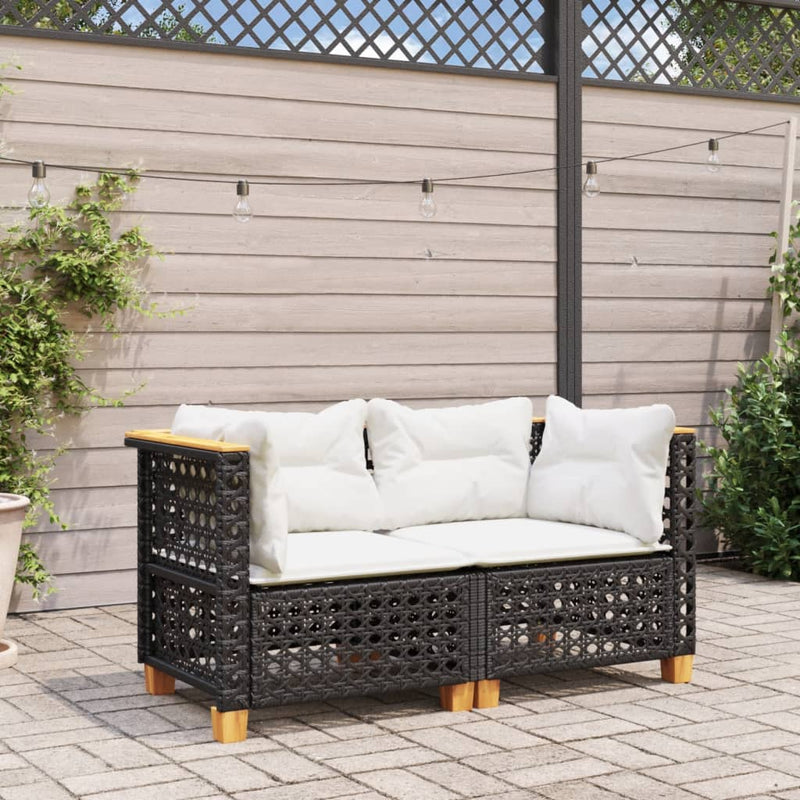 Garden Sofas Corner with Cushions 2 pcs Black Poly Rattan