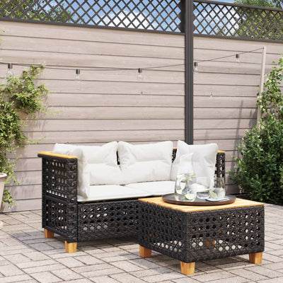 Garden Sofas Corner with Cushions 2 pcs Black Poly Rattan