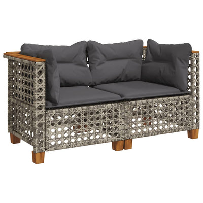 Garden Sofas Corner with Cushions 2 pcs Grey Poly Rattan