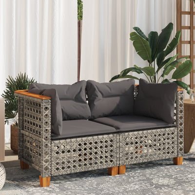 Garden Sofas Corner with Cushions 2 pcs Grey Poly Rattan