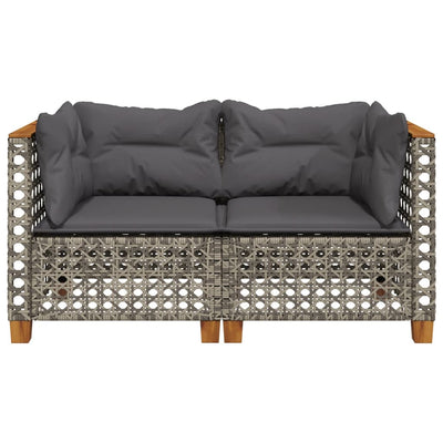 Garden Sofas Corner with Cushions 2 pcs Grey Poly Rattan