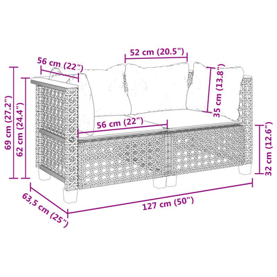 Garden Sofas Corner with Cushions 2 pcs Grey Poly Rattan