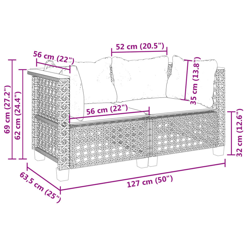 Garden Sofas Corner with Cushions 2 pcs Grey Poly Rattan