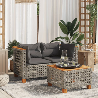 Garden Sofas Corner with Cushions 2 pcs Grey Poly Rattan