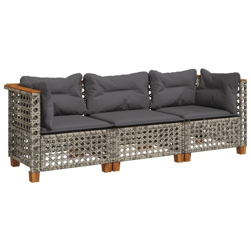 Garden Sofa with Cushions 3-Seater Grey Poly Rattan