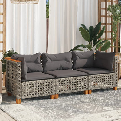 Garden Sofa with Cushions 3-Seater Grey Poly Rattan