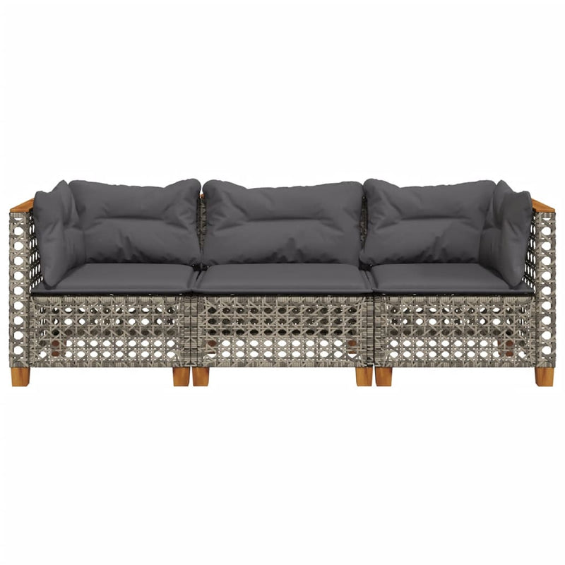 Garden Sofa with Cushions 3-Seater Grey Poly Rattan