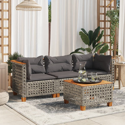 Garden Sofa with Cushions 3-Seater Grey Poly Rattan