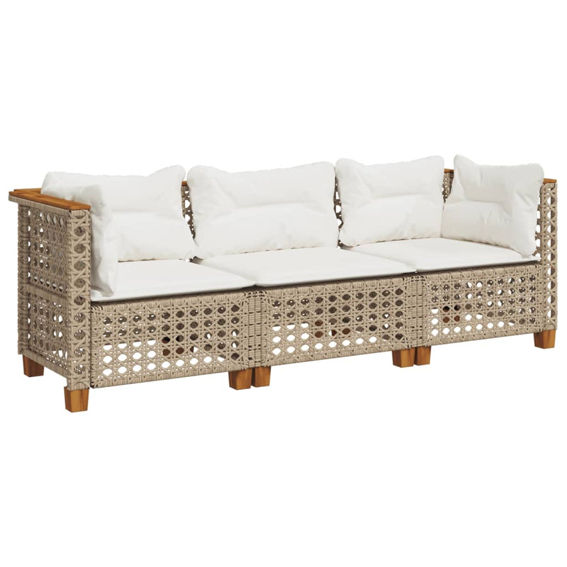 Garden Sofa with Cushions 3-Seater Beige Poly Rattan