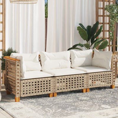 Garden Sofa with Cushions 3-Seater Beige Poly Rattan