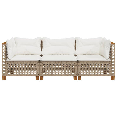 Garden Sofa with Cushions 3-Seater Beige Poly Rattan