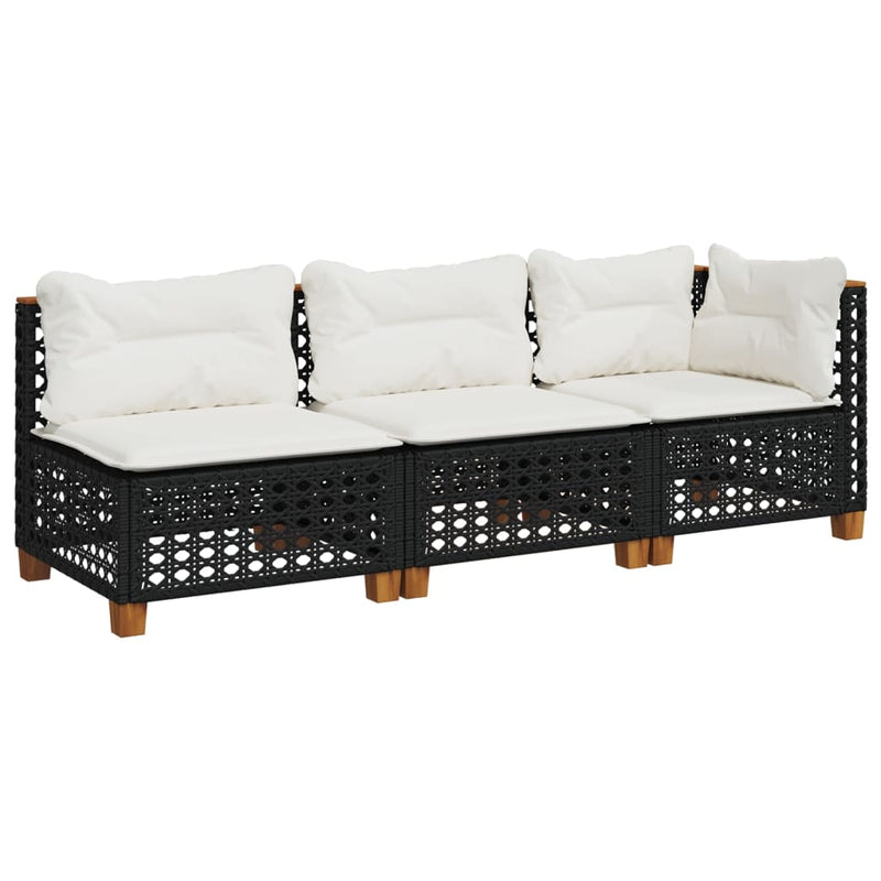 Garden Sofa with Cushions 3-Seater Black Poly Rattan