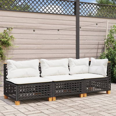 Garden Sofa with Cushions 3-Seater Black Poly Rattan