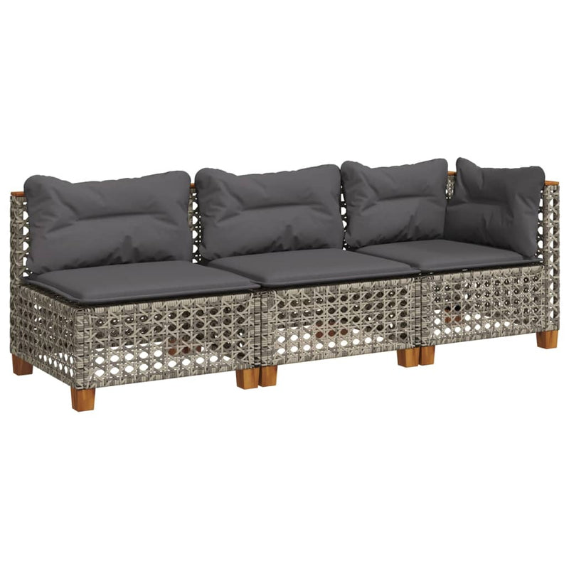 Garden Sofa with Cushions 3-Seater Grey Poly Rattan