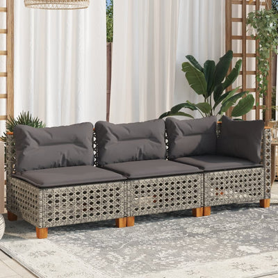 Garden Sofa with Cushions 3-Seater Grey Poly Rattan