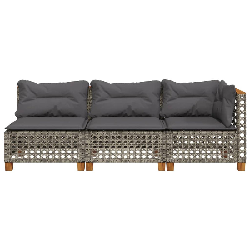 Garden Sofa with Cushions 3-Seater Grey Poly Rattan