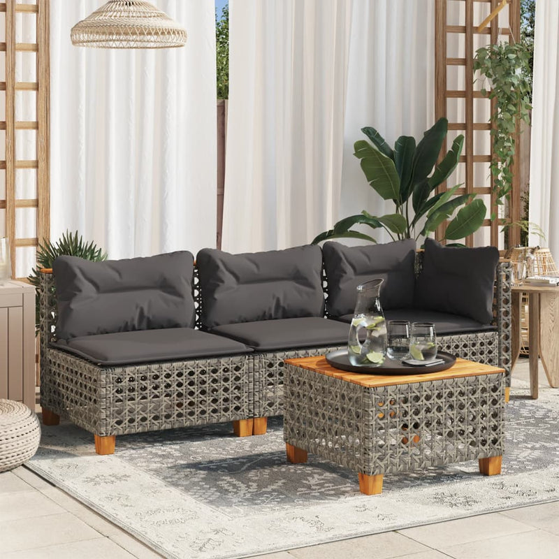 Garden Sofa with Cushions 3-Seater Grey Poly Rattan