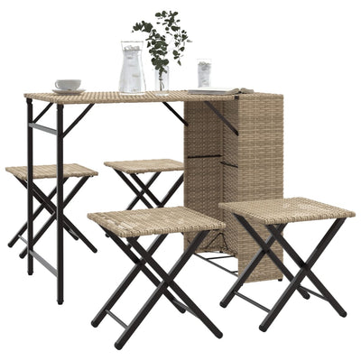 5 Piece Garden Dining Set Foldable Beige Poly Rattan