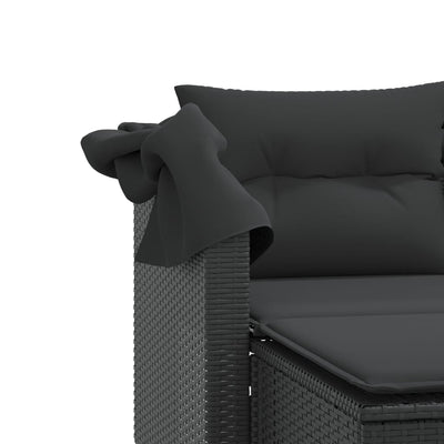 Garden Sofa 2-Seater with Canopy and Stools Black Poly Rattan