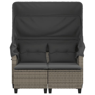 Garden Sofa 2-Seater with Canopy and Stools Grey Poly Rattan