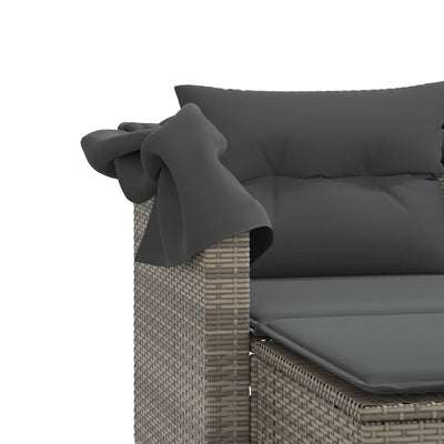 Garden Sofa 2-Seater with Canopy and Stools Grey Poly Rattan