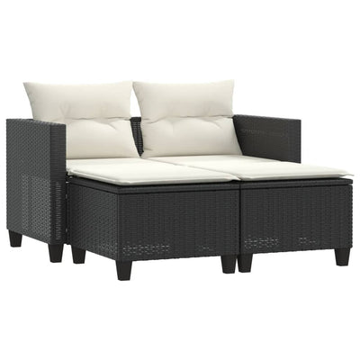 Garden Sofa 2-Seater with Stools Black Poly Rattan