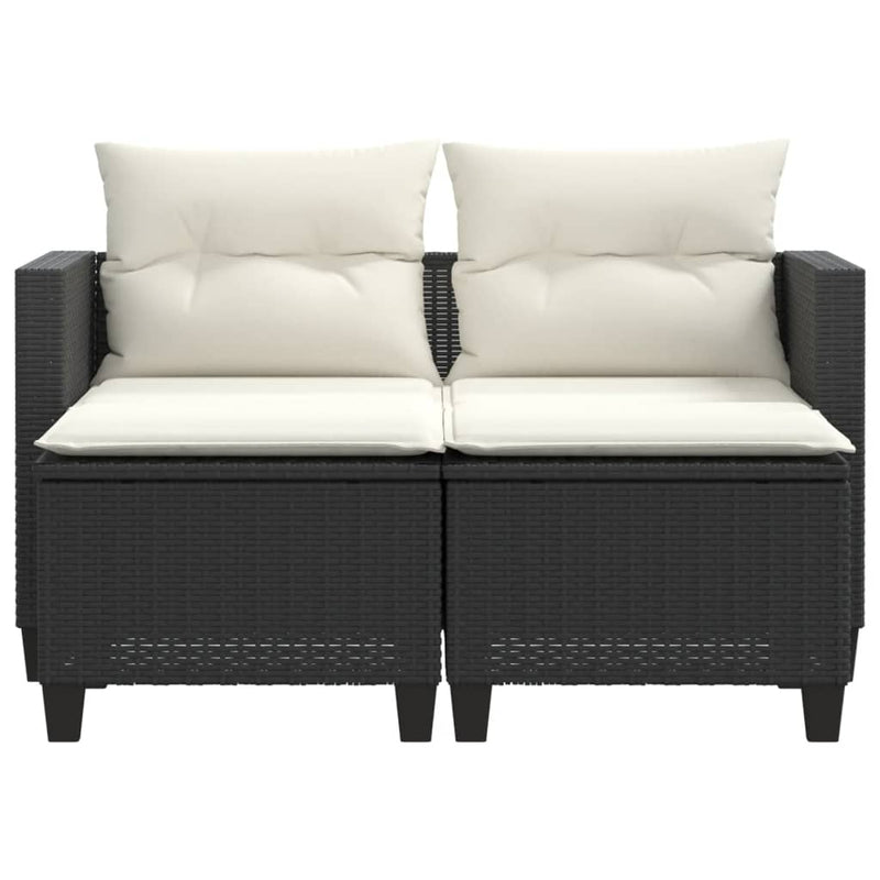 Garden Sofa 2-Seater with Stools Black Poly Rattan