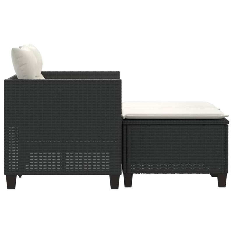 Garden Sofa 2-Seater with Stools Black Poly Rattan