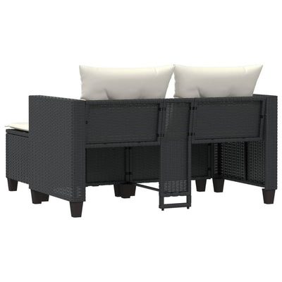 Garden Sofa 2-Seater with Stools Black Poly Rattan