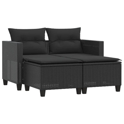 Garden Sofa 2-Seater with Stools Black Poly Rattan