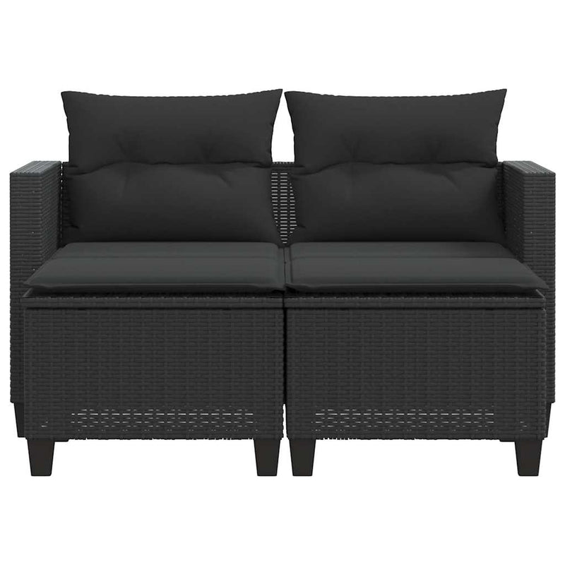 Garden Sofa 2-Seater with Stools Black Poly Rattan