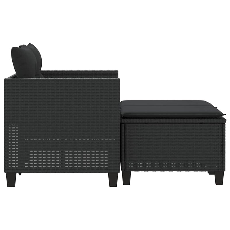 Garden Sofa 2-Seater with Stools Black Poly Rattan