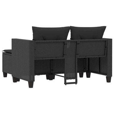 Garden Sofa 2-Seater with Stools Black Poly Rattan