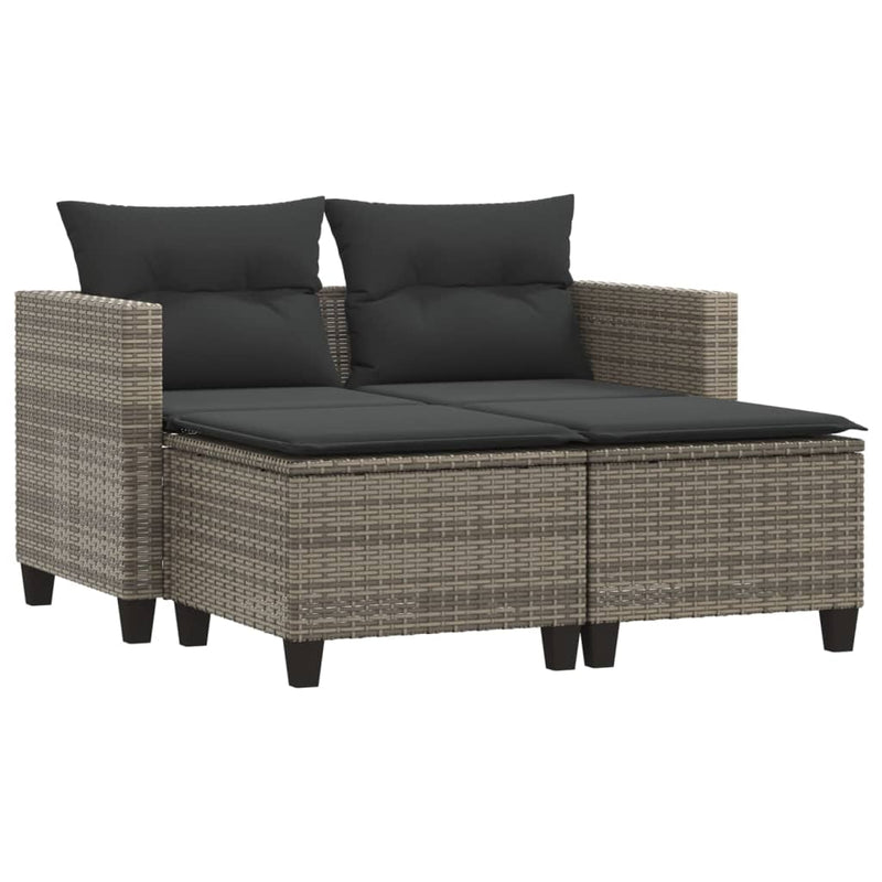 Garden Sofa 2-Seater with Stools Grey Poly Rattan