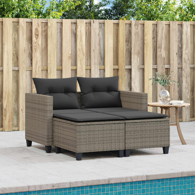 Garden Sofa 2-Seater with Stools Grey Poly Rattan