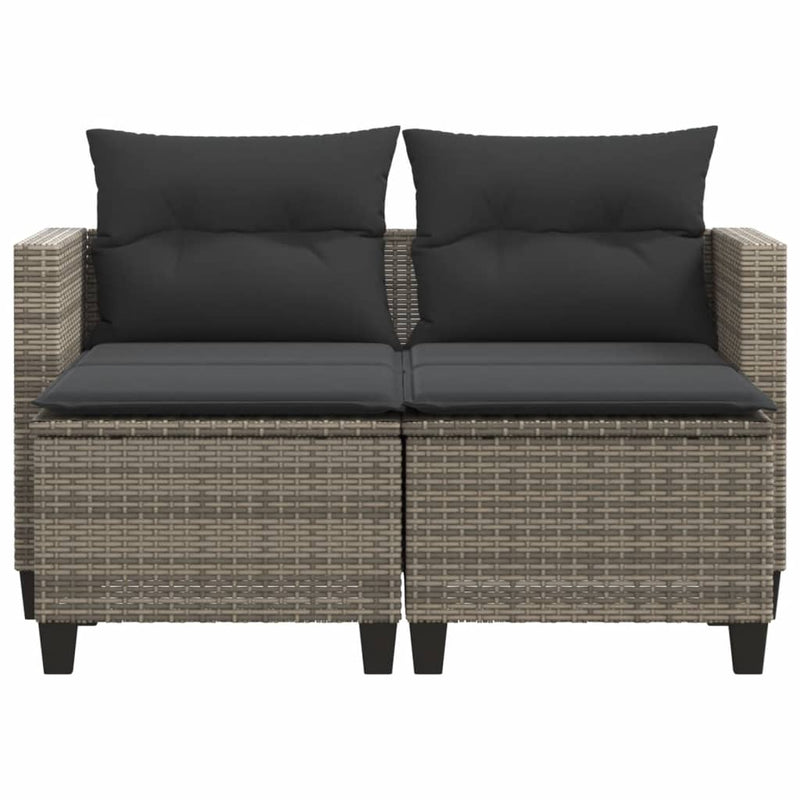 Garden Sofa 2-Seater with Stools Grey Poly Rattan