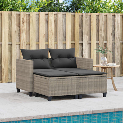 Garden Sofa 2-Seater with Stools Light Grey Poly Rattan