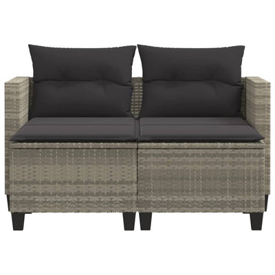 Garden Sofa 2-Seater with Stools Light Grey Poly Rattan