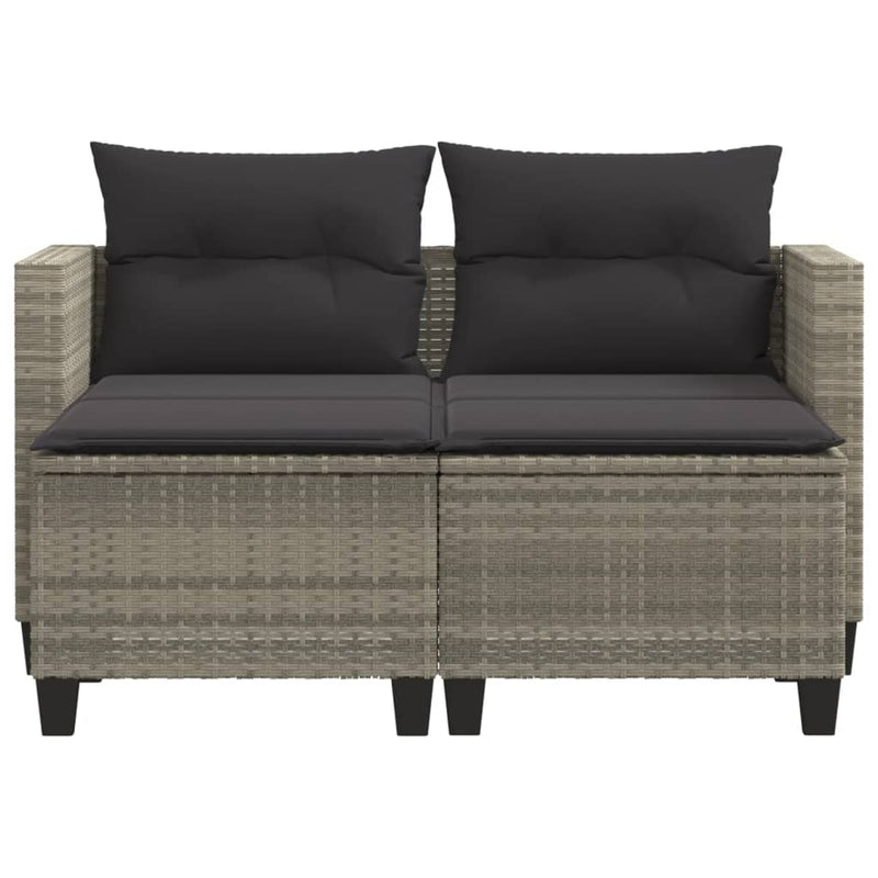 Garden Sofa 2-Seater with Stools Light Grey Poly Rattan