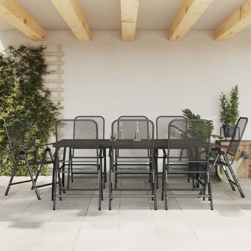 9 Piece Garden Dining Set Anthracite Metal Mesh