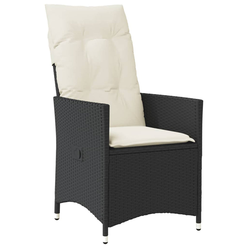 Reclining Garden Chair with Cushions Black Poly Rattan