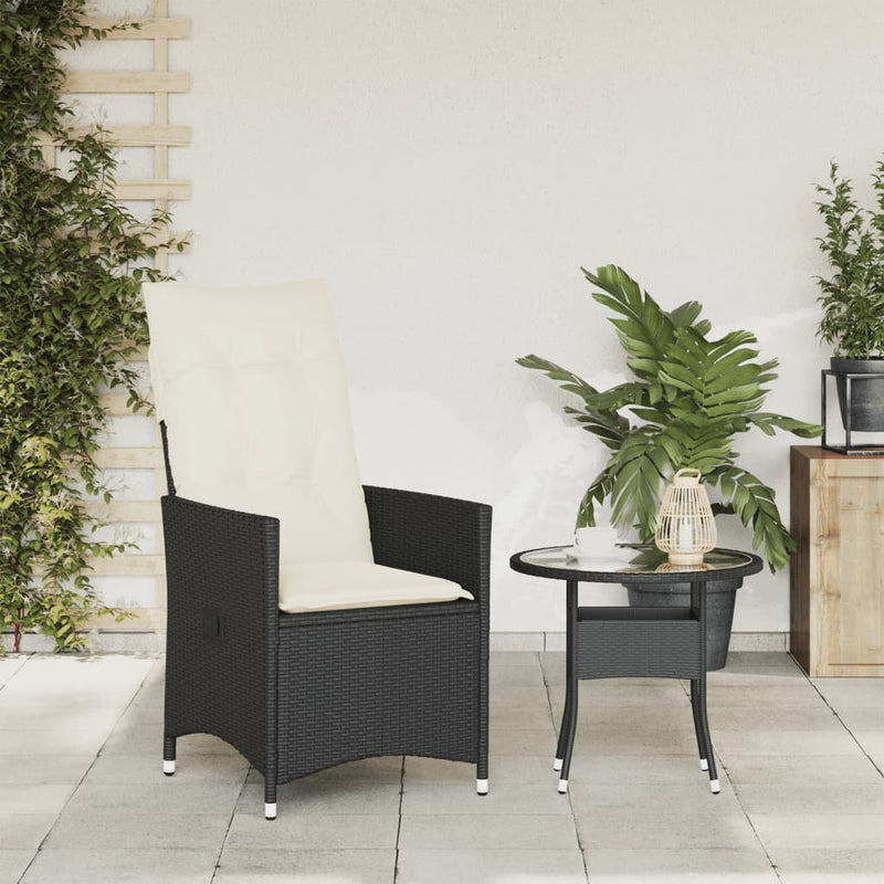 Reclining Garden Chair with Cushions Black Poly Rattan