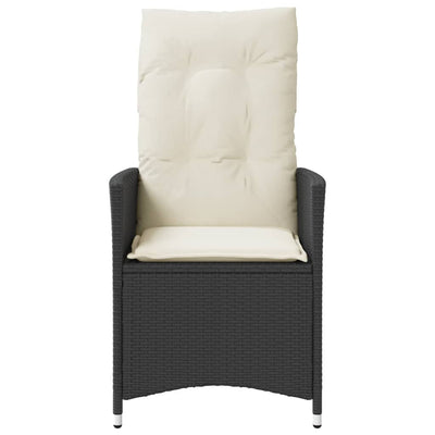 Reclining Garden Chair with Cushions Black Poly Rattan